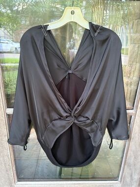 Kenneth Cole Black Twist-Front Satin Blouse